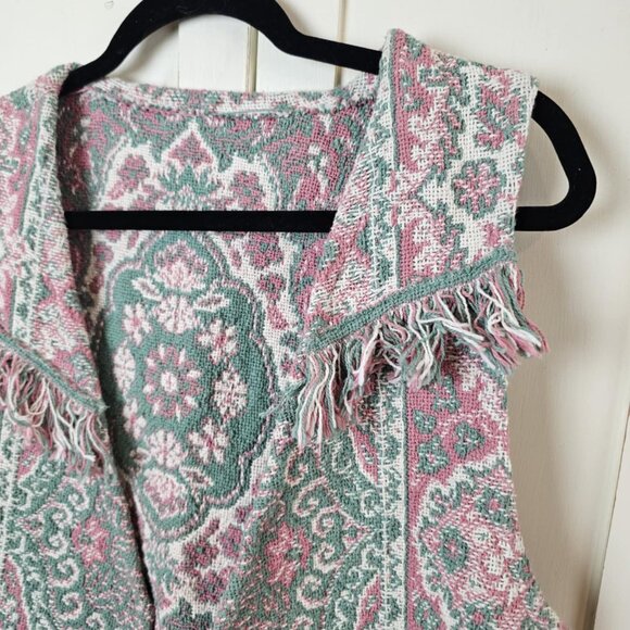 Vintage Boho Tapestry Fringe Vest – Southwestern Festival Style (Fits Like Large - Picture 3 of 6